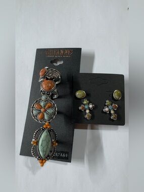 Shyanne Turquoise & Orange Multi-Stone Bracelet and Earring Set
